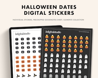 Halloween Digital Planner Stickers | Date Numbers, October (GoodNotes, PNG)