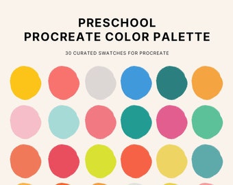 Preschool Procreate Color Palette | swatches, iPad lettering, Procreate tools, primary colors, fun, bright, beachy