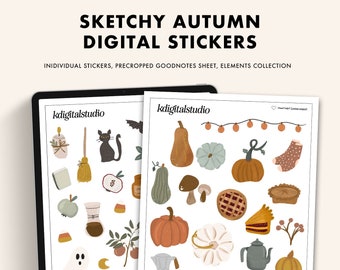 Fall, Autumn, Hygge Digital Stickers, Individual PNGs, Precropped GoodNotes Stickers, Sketchy, Botanical, Thanksgiving, Cozy, Halloween