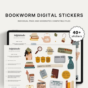 Bookworm & Book Lovers Digital Sticker Set || Precropped GoodNotes Sticker File + Individual PNGs ||