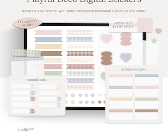 Playful Deco Digital Stickers (Digital Download) | Gingham, Aura, Grid, Pastel