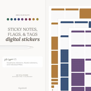Sticky Notes, Flags, & Tags Digital Stickers (Jewels Colors) | Digital Download, Note-taking