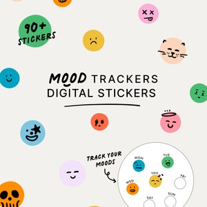 Etiquetas coloridas de Digitas dos perseguidores do humor | Adesivos de planejador digital, adesivos GoodNotes