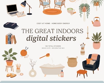 The Great Indoors Digital Stickers | Homebody, WFH, Introvert, Digital Download, Goodnotes Stickers