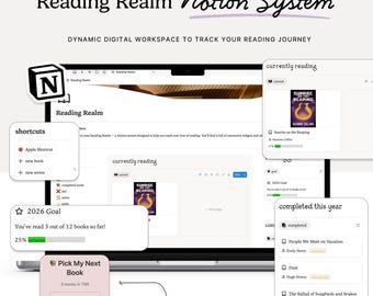 Notion Reading Realm, Tracker, Log: All-In-One Digital Workspace (Digital Download)