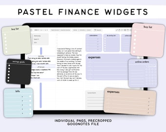 Pastel Finance Widgets, Digital Stickers, Individual PNGs, Precropped GoodNotes Stickers, Digital Planner Stickers