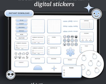Essential Blue Gradient Digital Stickers (Digital Download) | Minimal, Aesthetic, Icons, Planning