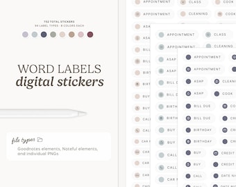Word Labels Stickers (Digital Download) | Minimal, Aesthetic, Icons, Planning
