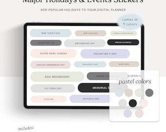 Major Holidays & Events (Pastels) Digital Stickers, GoodNotes Elements, Noteful, Individual PNGs, Digital Planning