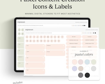 Content Creation Icons & Labels Digital Stickers, Individual PNGs, Precropped GoodNotes Stickers, Elements Collections, Minimal, Functional