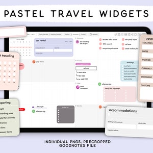 Pastel Travel Widgets, Digital Stickers, Individual PNGs, Precropped GoodNotes Stickers, Digital Widgets, Digital Planner Stickers