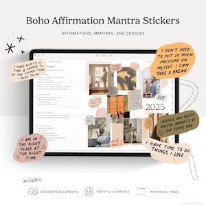 Boho Affirmation Digital Stickers, GoodNotes Elements, Noteful, Individual PNGs, Digital Planning