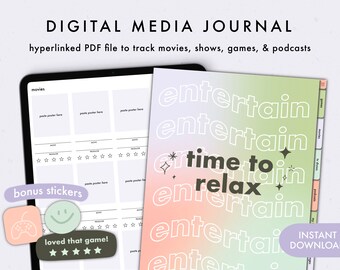 Digital Media Journal, Digital Media Planner, GoodNotes Journal, iPad Journal, Movies, TV Shows, Podcasts, Games, Entertainment Tracker