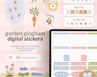 Garden Gingham Digital Planner Stickers (Digital Download) | Spring Cottage Theme