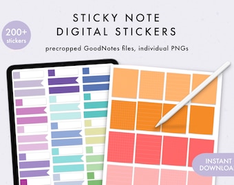 Digital Sticky Note Stickers || Precropped GoodNotes Stickers, Student, Academic, Bright Colors, iPad Tablet, Instant Download