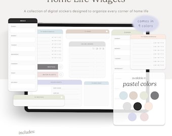 Home Life Widgets (Pastels) Digital Stickers, GoodNotes Elements, Noteful, Individual PNGs, Digital Planning