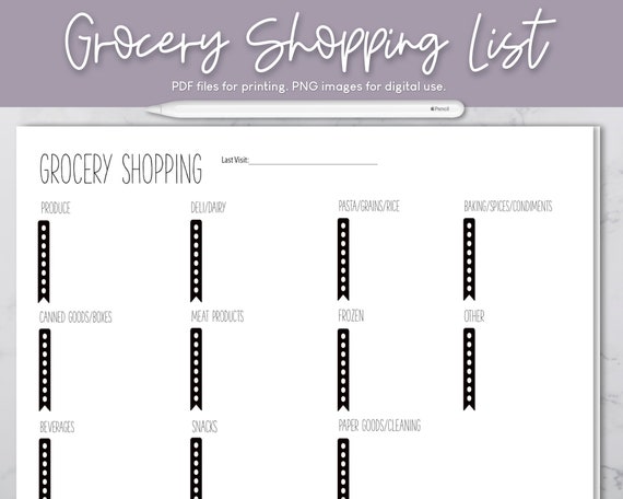 grocery shopping list templateinsert printable digital etsy