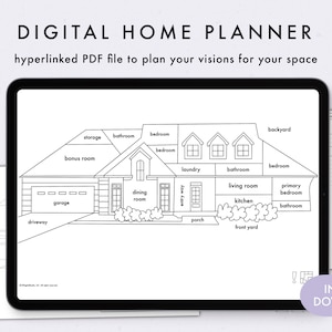 Digital Home Planner | vision board, 3D room floor plan views, DIY project planning, declutter, organization, mood board, first time buyer