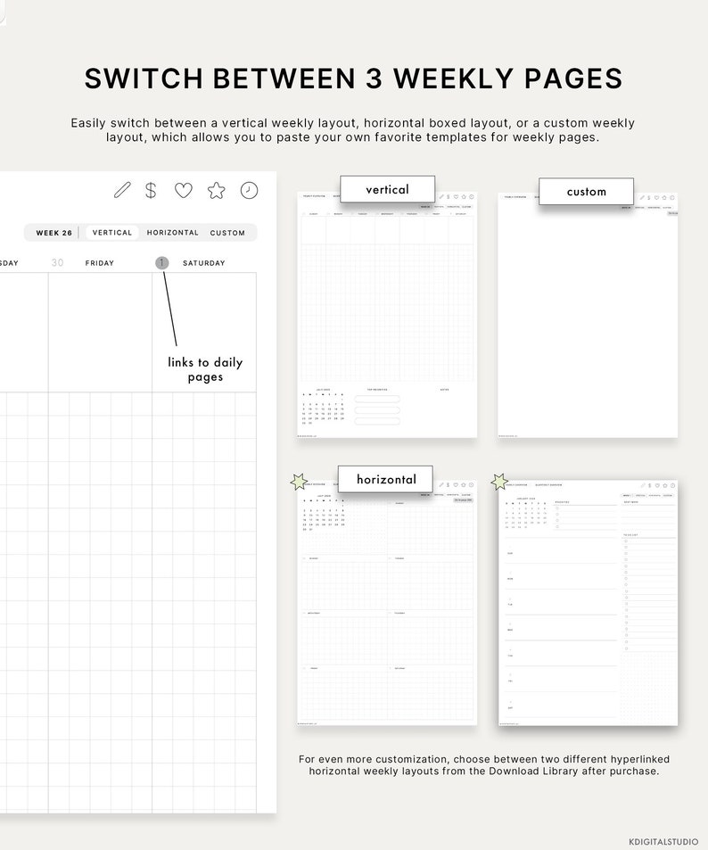 2024 Cyberry Light Mode Digital Planner Portrait, Apple Calendar & Reminders Integration image 5