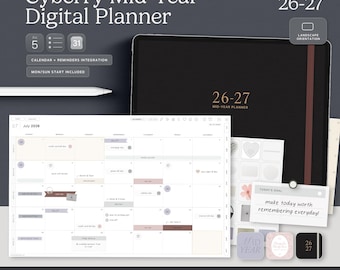Cyberry Mid-Year Digital Planner 2026-2027 | Landscape Layout (Digital Download)