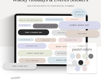 Wacky Holidays & Events (Pastels) Digital Stickers, GoodNotes Elements, Noteful, Individual PNGs, Digital Planning