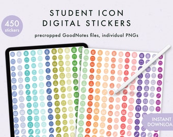 Digital Student Icon Stickers || Precropped GoodNotes Stickers, Student, Academic, Symbols, Bright Colors, iPad Tablet, Instant Download