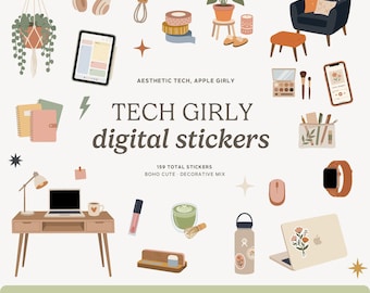 Tech Girly Digital Stickers | Apple Lover, iPad, iPhone, Digital Download, Goodnotes Stickers