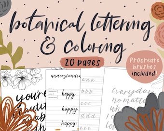 Botanical Lettering Coloring Workbook with Procreate Brushes (Digital Download)