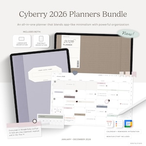Puede incluir: Un paquete de planificadores digitales para 2026, con orientaciones horizontal y vertical. El paquete incluye calendario, integración de recordatorios y un inicio de semana en lunes o domingo. El planificador está diseñado para combinar minimalismo y organización.