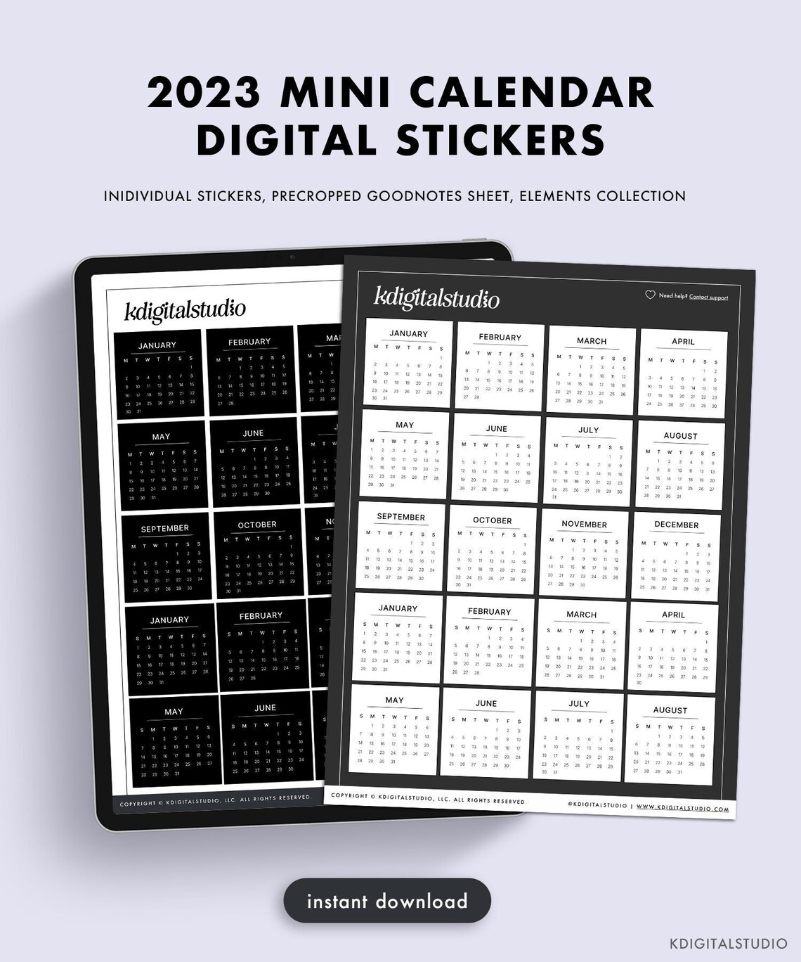 Mini Calendars 2023 Digital Stickers Functional Digital Etsy