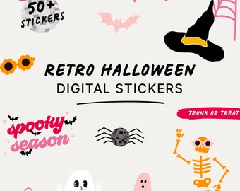 Retro Halloween Digital Stickers | Disco Ghosts, Skeletons (GoodNotes)