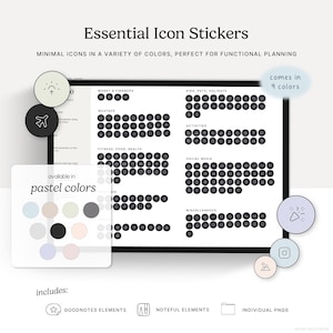 Essential Pastel Icons, GoodNotes Elements, Noteful, Individual PNGs, Digital Planning