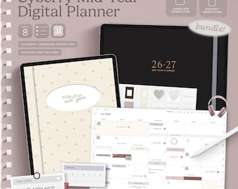 Cyberry Mid-Year Digital Planner 2026-2027 | BUNDLE (landscape & portrait) (Digital Download)