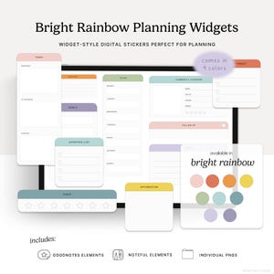 Bright Rainbow Planning Widgets, GoodNotes Elements, Noteful, Individual PNGs, Digital Planning