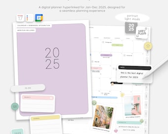 2025 Portrait Cyberry Planner in Light Mode, Apple and Google Calendar Integration, Stickers, Draggable Sections, Covers, App Icons