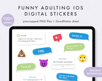 Adulting iOS Digital Stickers, Funny, Grownup, Adult Themed, Individual PNGs, Precropped GoodNotes Stickers, Digital Planner Stickers