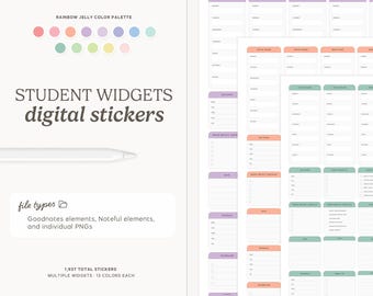 Student Widgets Digital Stickers (Rainbow Jelly Colors) | Digital Download, Academic, Note-taking