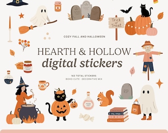 Hearth & Hollow Digital Stickers | Cute Spooky Halloween, Digital Download, Goodnotes Stickers