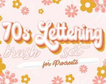 70s Lettering & Stamp Brush Set for Procreate, Instant Digital Download