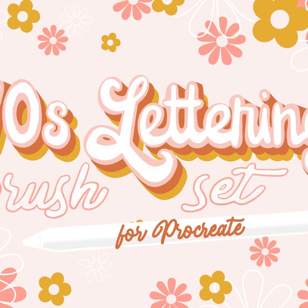 70s Lettering & Stamp Brush Set for Procreate, Instant Digital Download