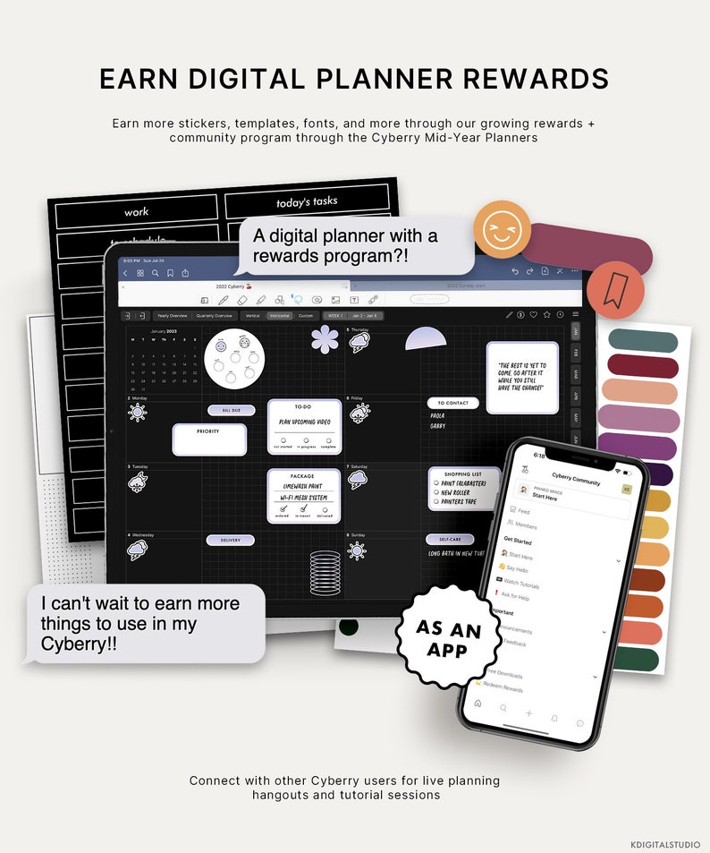 2024 Cyberry Light Mode Digital Planner Portrait, Apple Calendar & Reminders Integration image 10