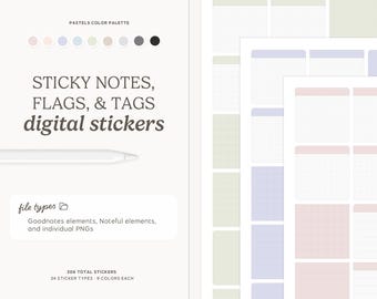 Sticky Notes, Flags, & Tags Digital Stickers (Pastels Colors) | Digital Download, Note-taking
