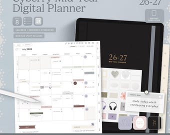 Cyberry Mid-Year Digital Planner 2026-2027 | Portrait Layout (Digital Download)