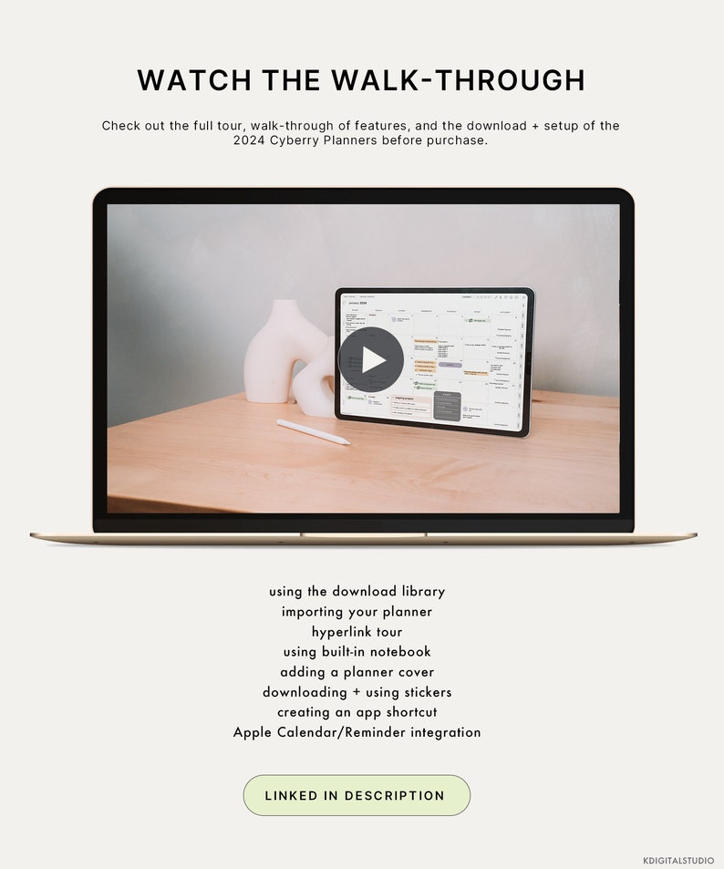 2024 Cyberry Light Mode Digital Planner Portrait, Apple Calendar & Reminders Integration image 9