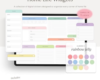 Home Life Widgets (Rainbow Jelly) Digital Stickers, GoodNotes Elements, Noteful, Individual PNGs, Digital Planning