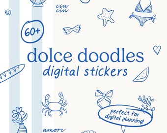 Dolce Doodles Digital Stickers, GoodNotes, Elements, Italian Summer, Coastal, Beachy, Individual PNGs, Digital Planning