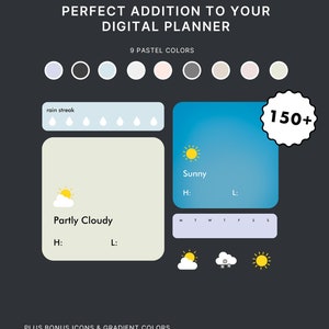 Pastel Weather Widgets, Digital Stickers, Individual PNGs, Precropped GoodNotes Stickers, Digital Widgets, Digital Planner Stickers image 2