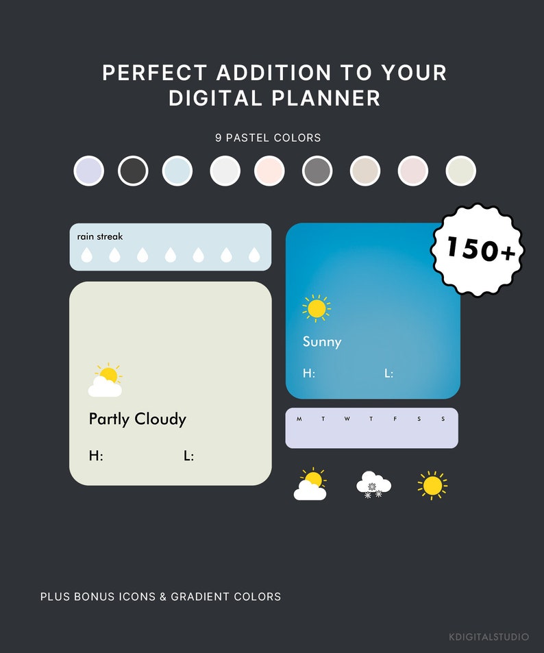 Pastel Weather Widgets, Digital Stickers, Individual PNGs, Precropped GoodNotes Stickers, Digital Widgets, Digital Planner Stickers image 2