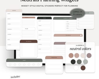 Neutrals Planning Widgets, GoodNotes Elements, Noteful, Individual PNGs, Digital Planning