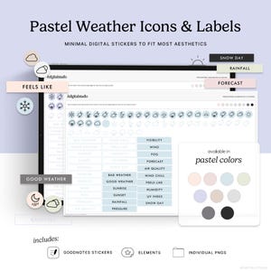 Weather Icons & Labels Digital Stickers, Individual PNGs, Precropped GoodNotes Stickers, Elements Collections, Minimal, Functional